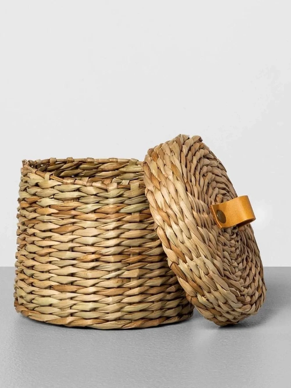 Small woven bathroom canister from Heart & Hand with Magnolia